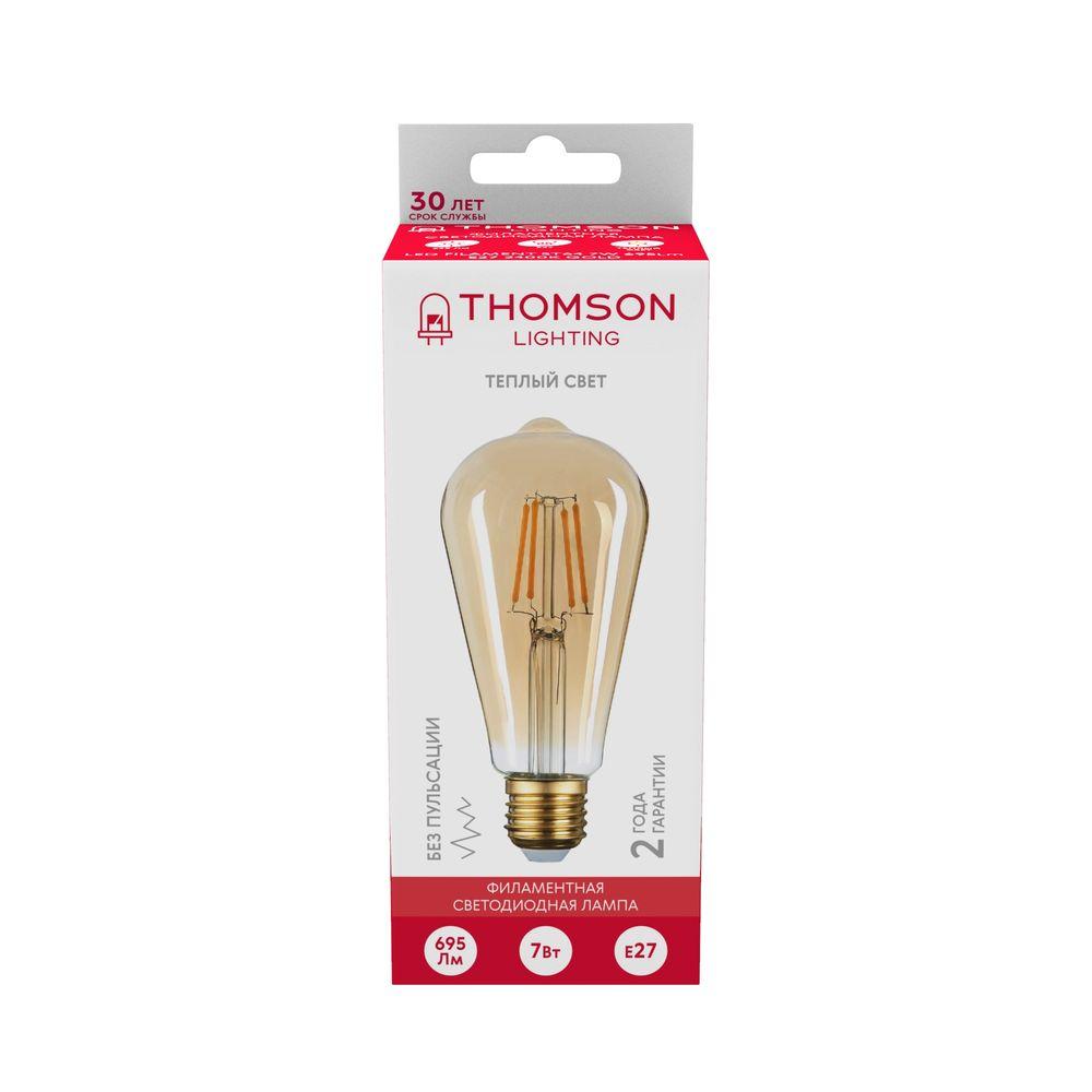 Лампа светодиодная филаментная Thomson E27 7W 2400K колба прозрачная TH-B2129