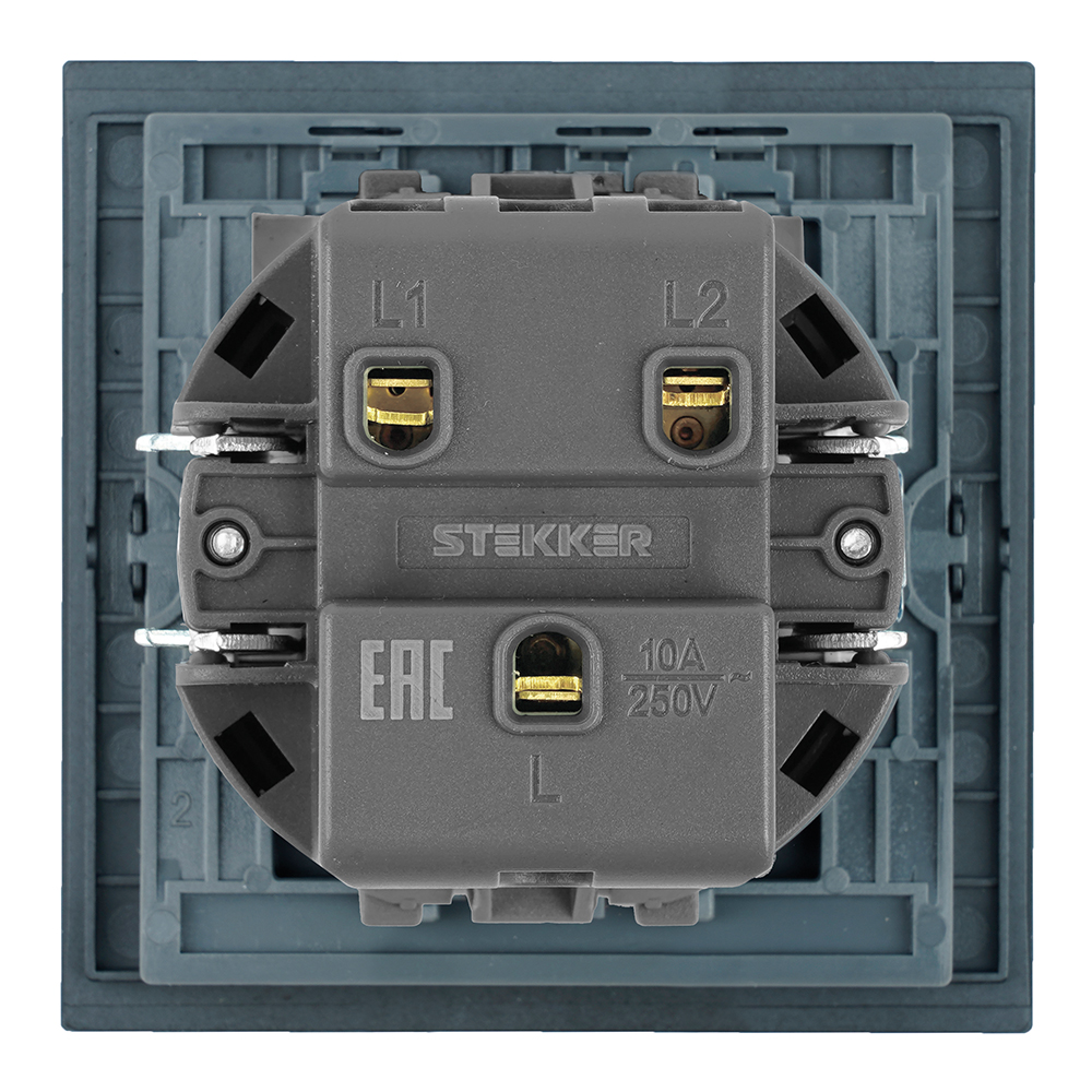 Выключатель 2-клавишный (механизм) Stekker Мия 250В 10А RSW10-3104-05 черный бархат 50443