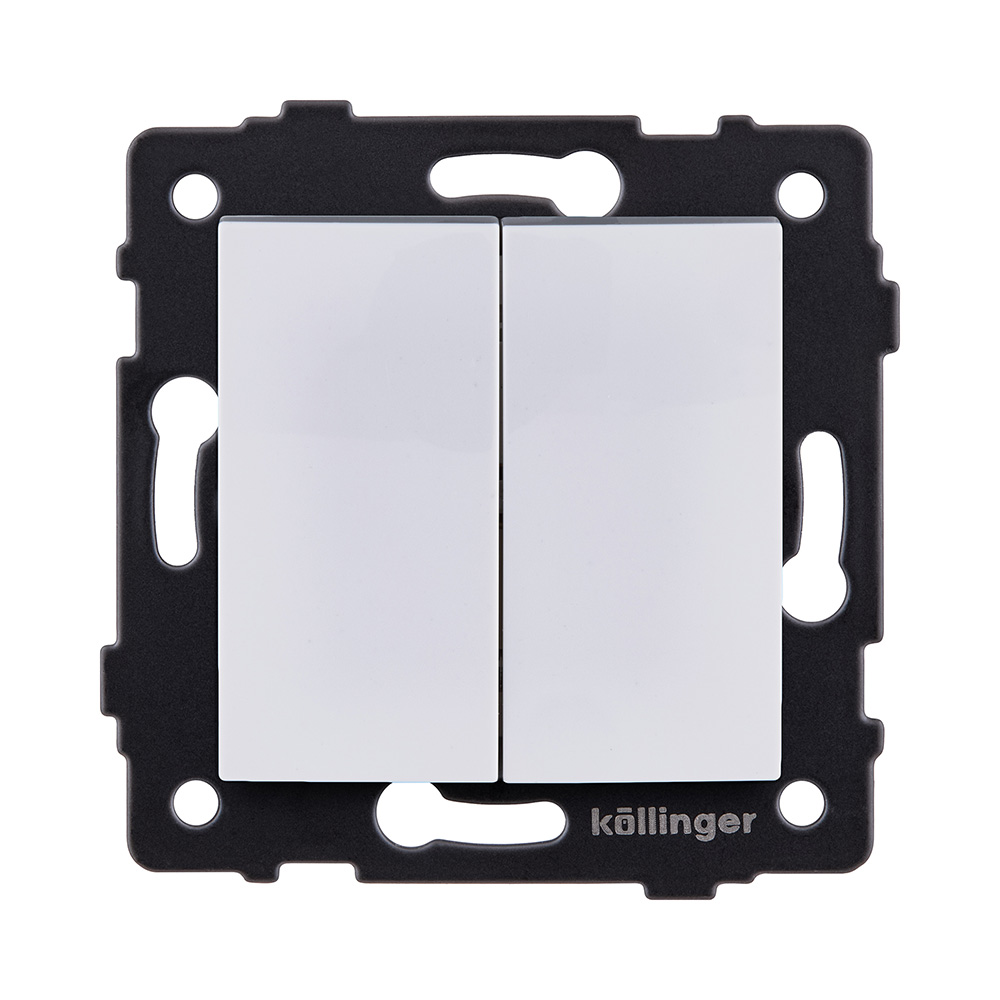 Выключатель 2-клавишный проходной 10А/250В, изогнутый, белый Kollinger REA-R-009WH для Aspekt, Eleganz, Reflex