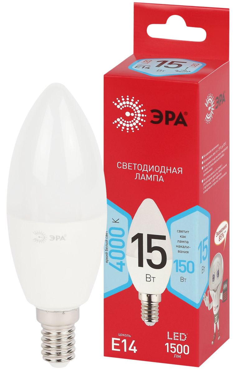 Лампа светодиодная Эра RED LINE LED B35-15W-840-E14 R 15Вт свеча Б0070089
