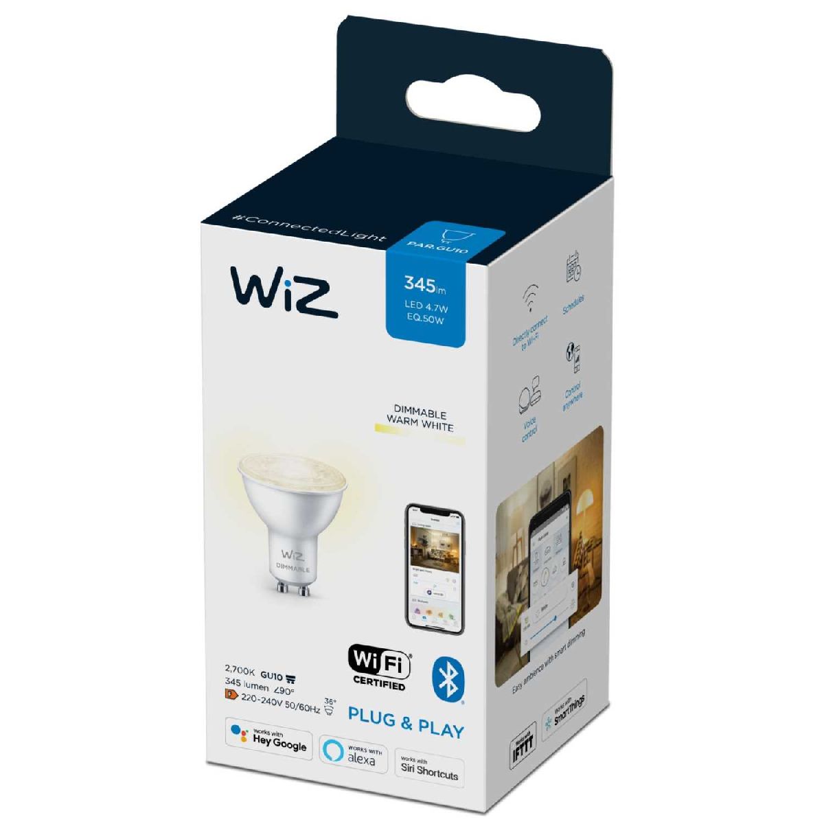 Умная светодиодная лампа Wiz Wi-Fi BLE50WGU10927 DIM1PF/6 GU10 4,7W 2700K 929002448102