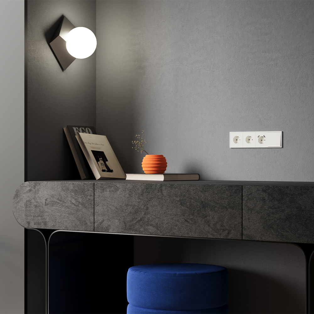 Накладка для розетки с заземлением и защитными шторками, с USB A+A Voltum S70 (хлопок) VLS000913