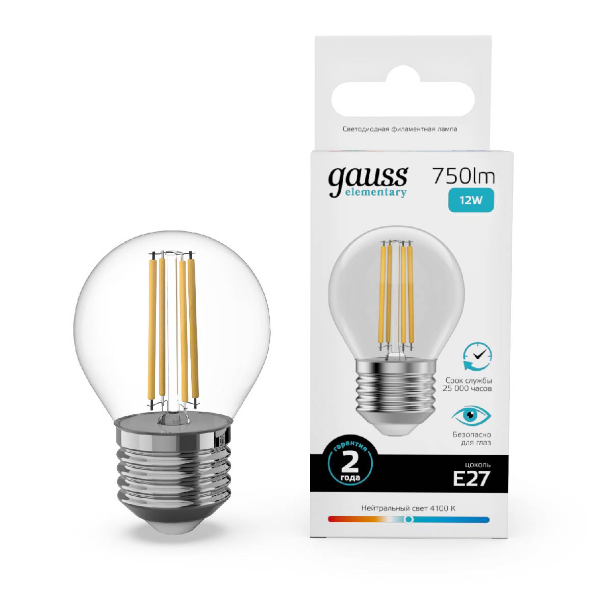 Лампа светодиодная Gauss Filament Elementary E27 12W 4100K 52222