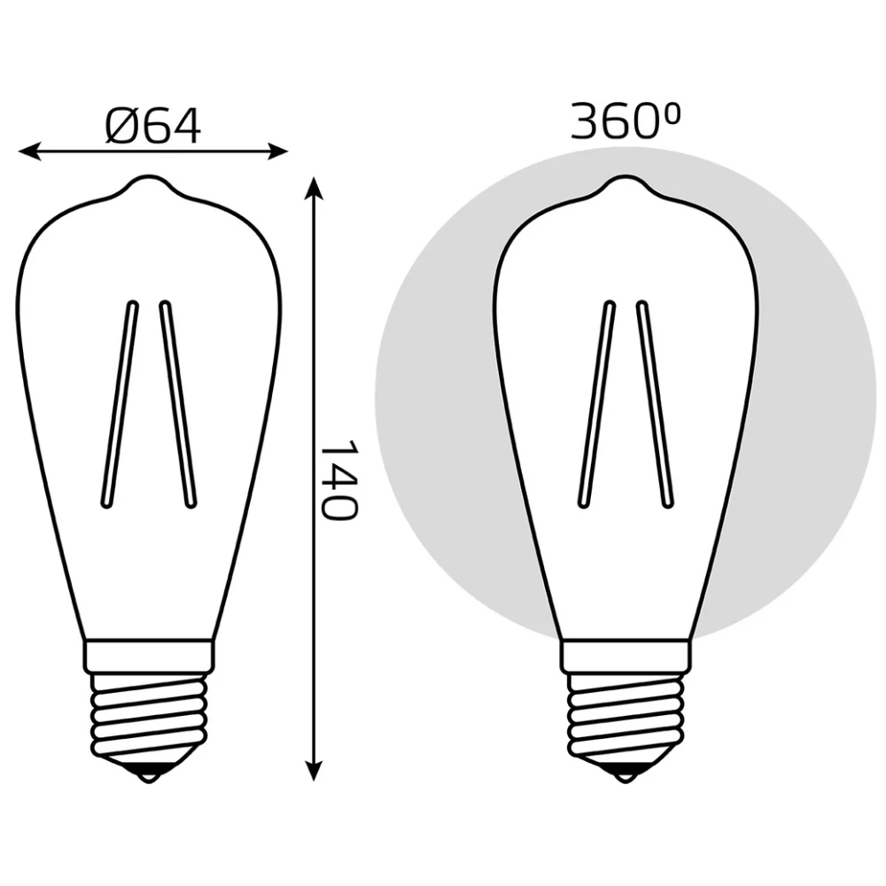 Светодиодная филаментная лампа Gauss Filament E27 6W 2400K 102802006-D