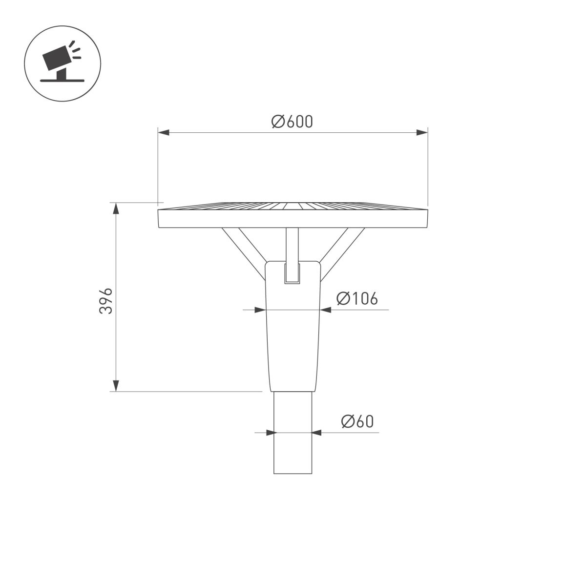 Уличный светильник Arlight OXOR-LEIS-LUZ-600x600x396-30W Day4000 (BK, 120 deg, 230V) IP65 058185