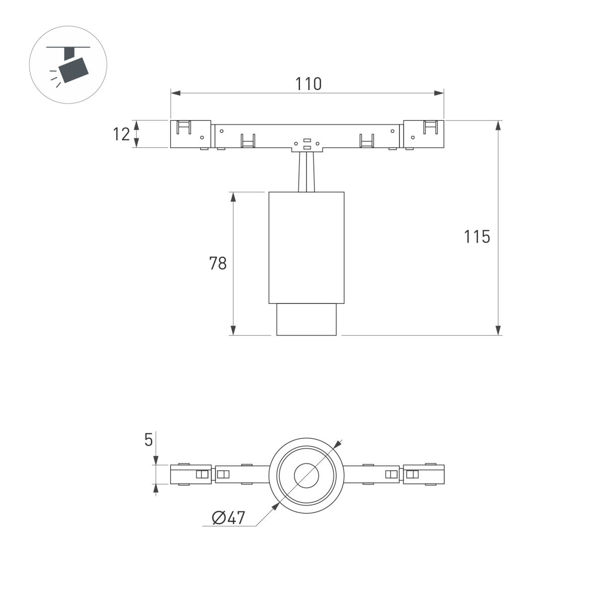 Трековый магнитный светильник Arlight MAG-MICROCOSM-SPOT-ZOOM-R47-9W Day4000 (WH, 15-55 deg, 24V) (IP20 Металл) 051808