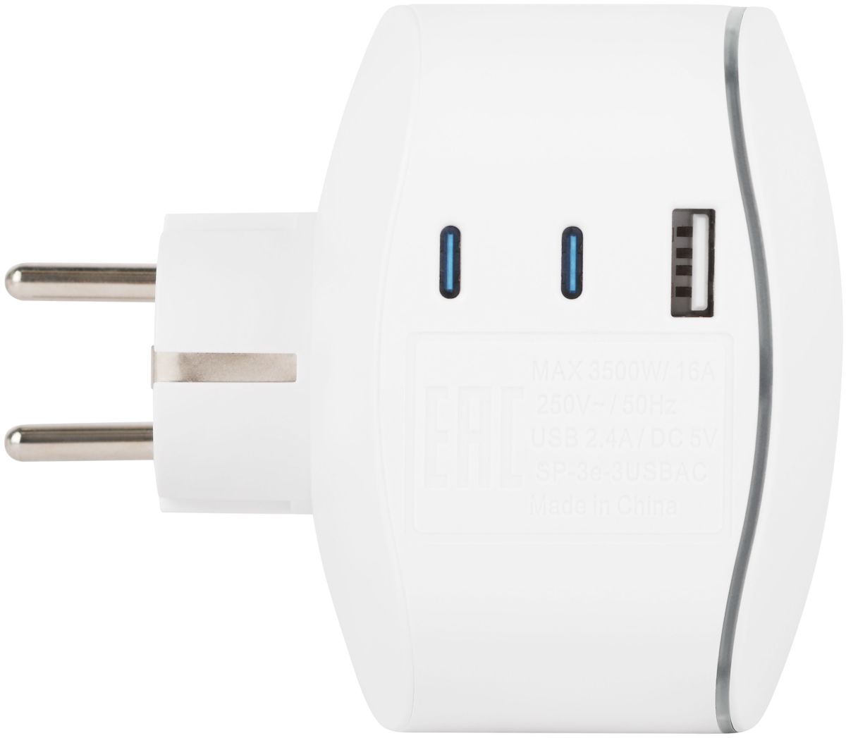 Разветвитель электрический ЭРА SP-3e-3USBAC-W на 3 розетки + 3 USB A+C с заземлением со шторками 16А белый Б0069081