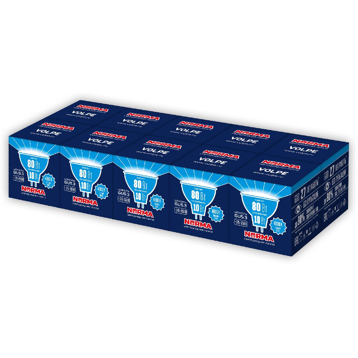 Лампа светодиодная Volpe Norma LED-JCDR-10W/NW/GU5.3/NR Набор из 10штук UL-00012508