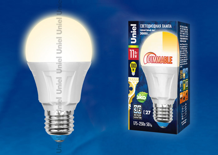 Лампа светодиодная диммируемая (UL-00000687) Uniel E27 11W 3000K матовая LED-A60-11W/WW/E27/FR/DIM