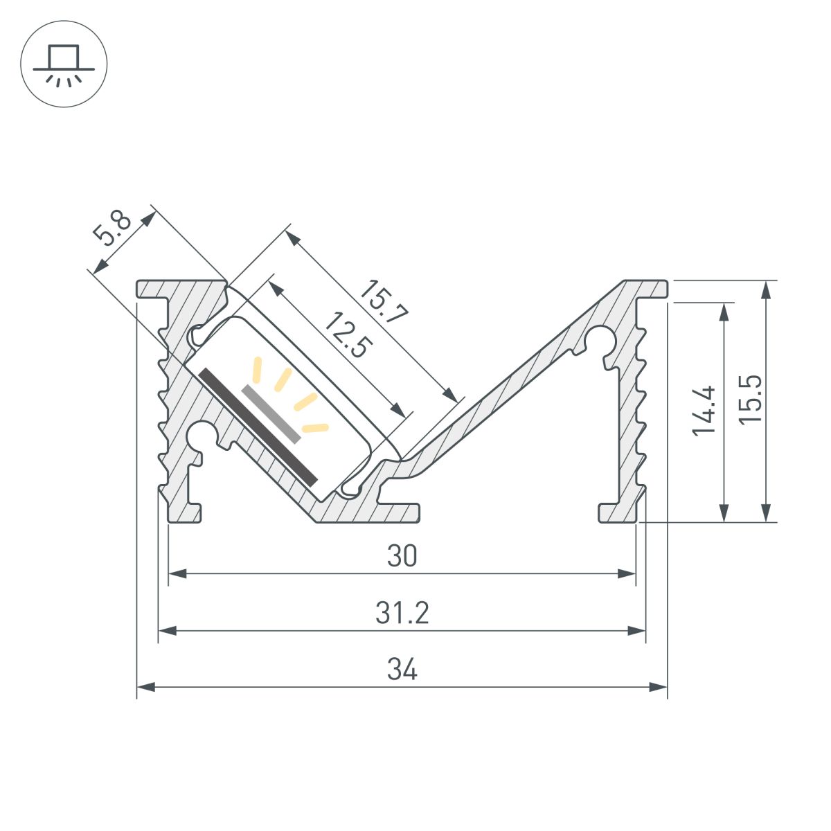 Профиль Arlight SL-BEVEL-W32-F-2000 ANOD (Алюминий) 063940