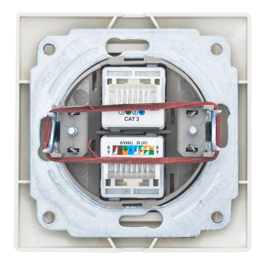 Розетка телефонная RJ11 + компьютерная RJ45 скрытой установки IP20,слоновая кость 