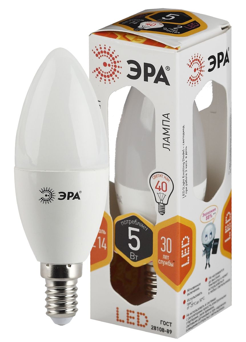 Лампа светодиодная Эра E14 5W 2700K LED B35-5W-827-E14 Б0047931