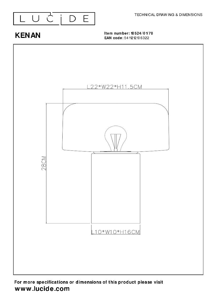 Настольная лампа Lucide Kenan 10524/01/70