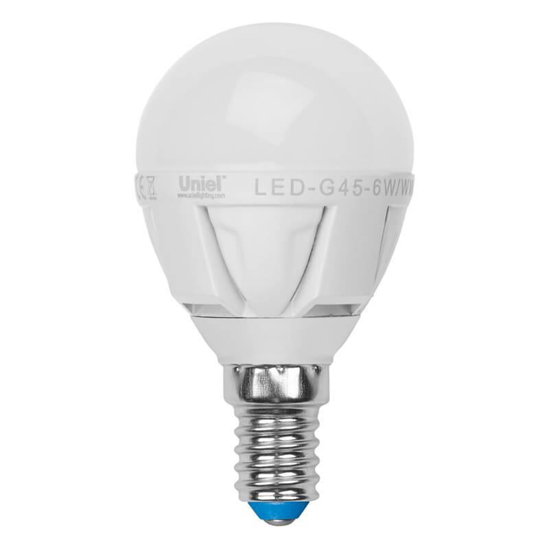 Лампа светодиодная (07903) Uniel E14 6W 4500K матовая LED-G45-6W/NW/E14/FR ALP01WH