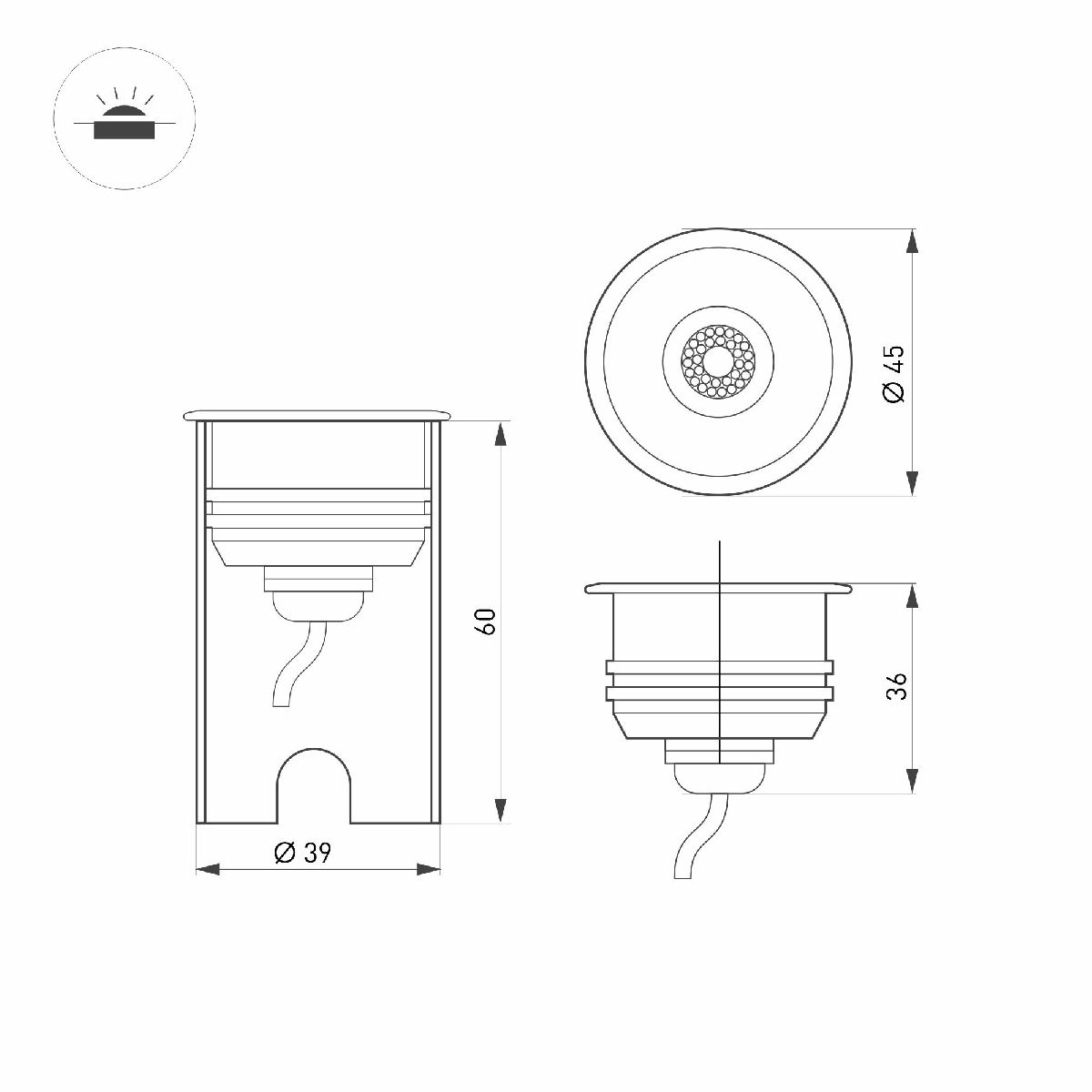 Грутовый светильник наземный Arlight KT-AQUA-R45-3W Warm3000 047698 УЦ