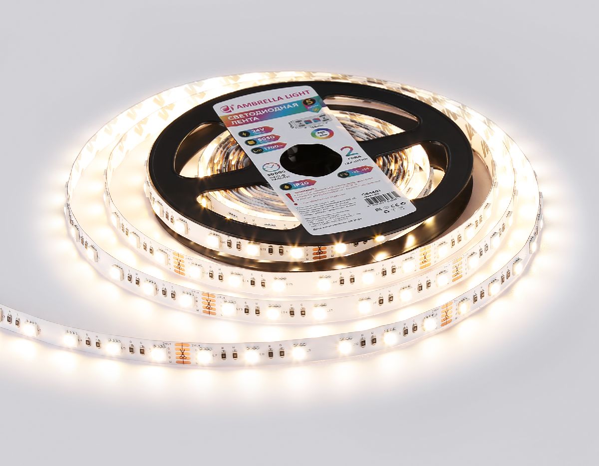Светодиодная лента Ambrella Light LED Strip 24В 5050 10Вт/м RGBW+3000K 5м IP20 GS4401