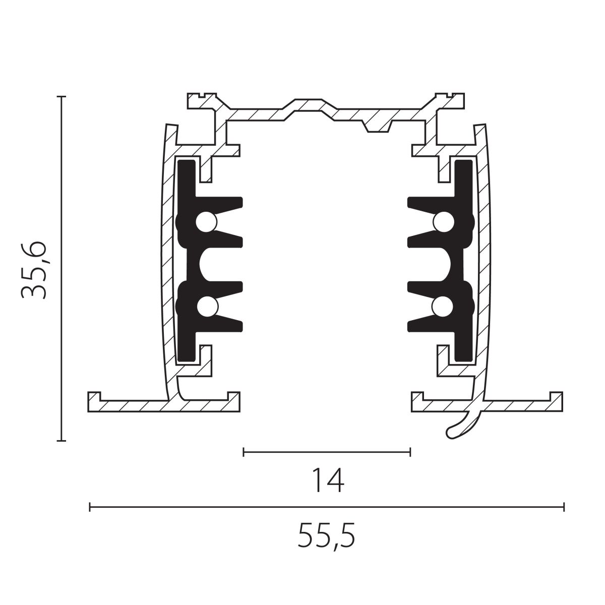 Шинопровод четырехконтактный трехфазный встраиваемый со стыковочными пазами (круглые медные жилы) 3м Lightstar Quattro 503038-R