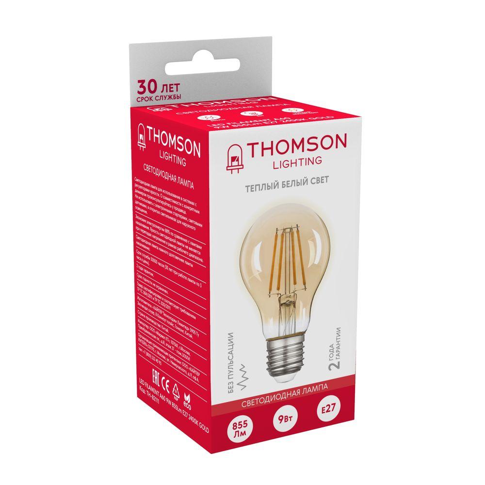 Лампа светодиодная филаментная Thomson E27 9W 2400K груша прозрачная TH-B2111
