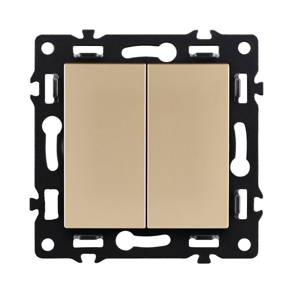 Выключатель 2-клавишный проходной 10А/250В, золотой Kollinger Asthetik AS-005GD