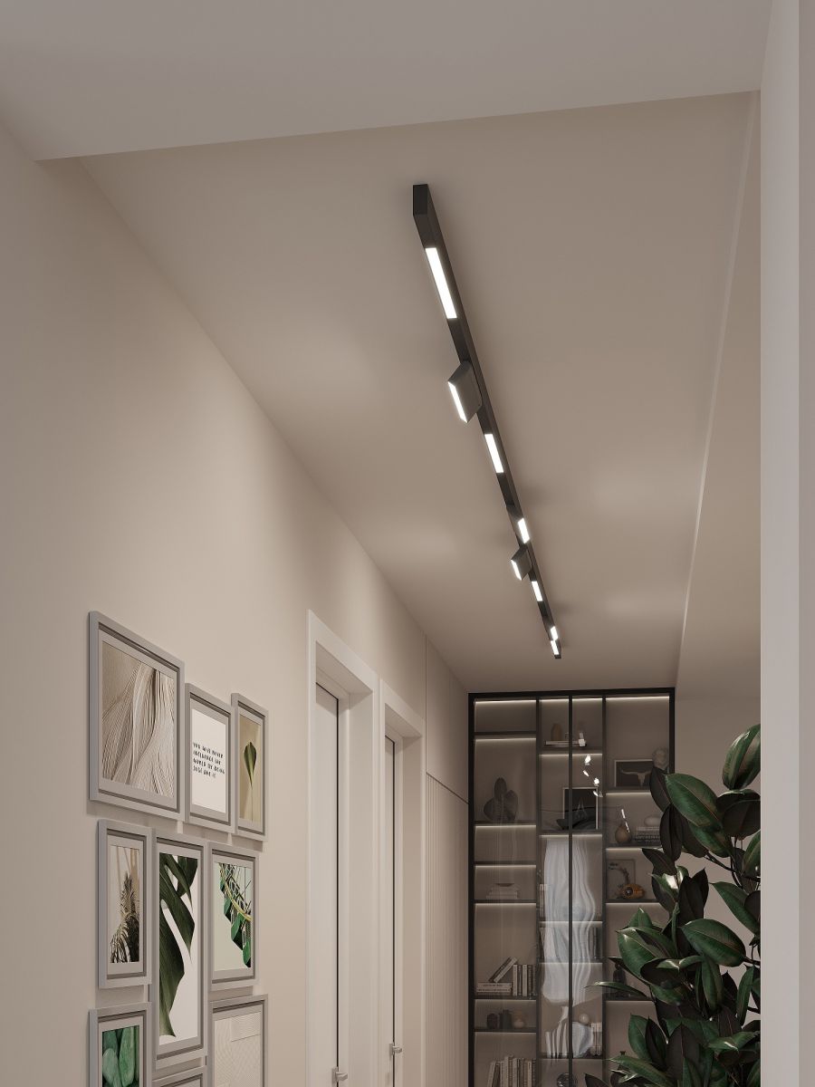 Трековая система со светильниками №6 трехфазная накладная Eldeko (48В, форма - прямая, 4м, 3000K) черная Hesby Lighting HSBL_kompl_E006_NI4B3K