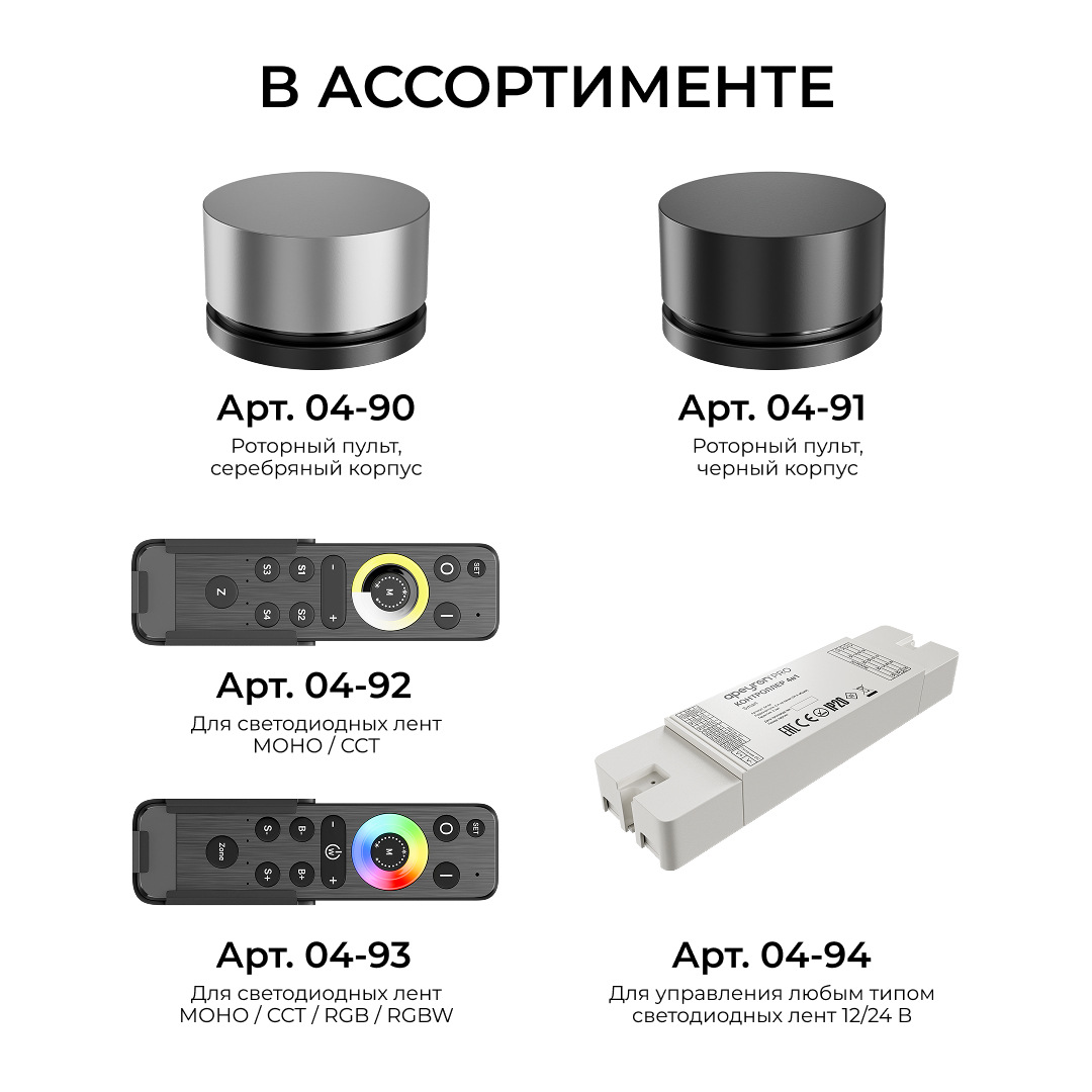Пульт круглый IP20 24GHz CCT+mono+RGB+RGBW Apeyron  04-91