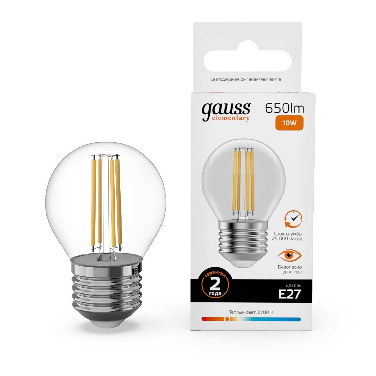 Лампа светодиодная Gauss Filament Elementary E27 10W 2700K 52210