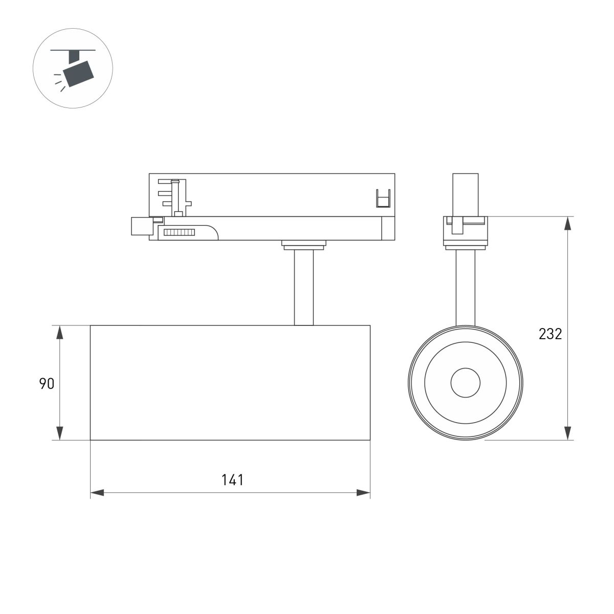 Трековый трехфазный светильник Arlight LGD-GERA-TRUECOLOR-4TR-R90-30W Warm3000 CRI98 (Белый, 15 deg, 230V) (IP20 Металл) 059933