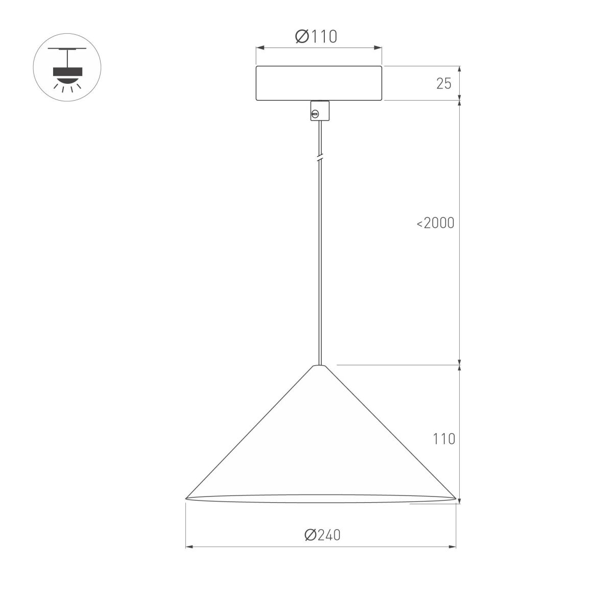 Подвесной светильник Arlight SP-MAKOTO-R240-10W Warm2700 (BK, 36 deg, 230V, TRIAC) 057209