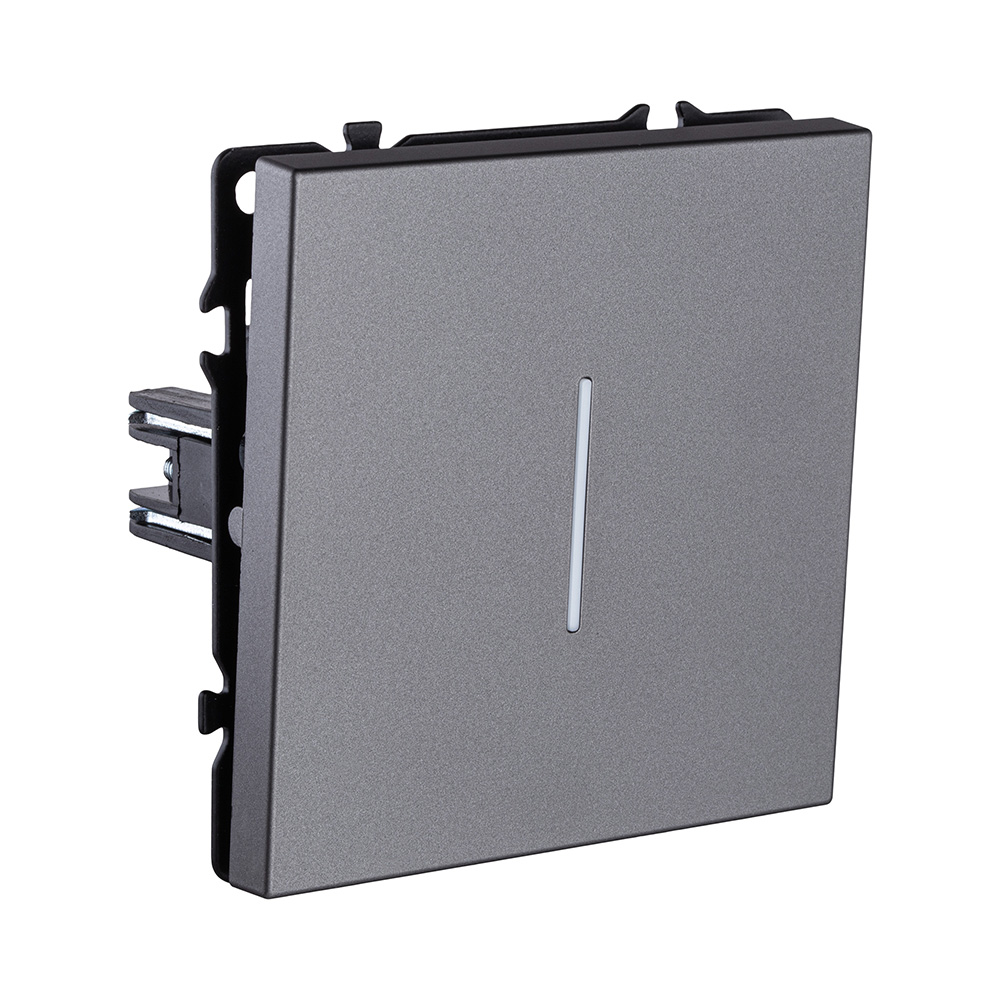 Выключатель 1-клавишный проходной 10А/250В с LED подсветкой, серый Kollinger Eclipse EC-008GY