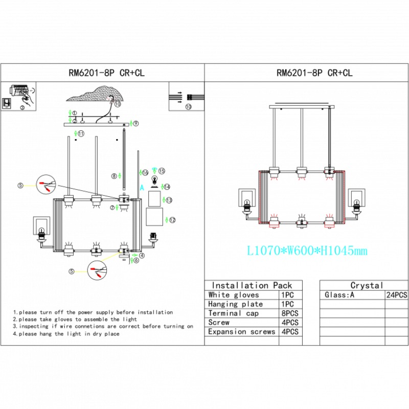 Подвесная люстра iLamp King RM6201-8P CR+CL