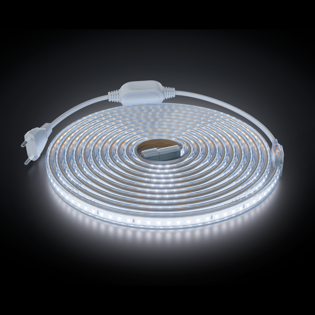 Комплект светодиодной ленты OGM 220В 6Вт/м, 400лм/м, 6500К (х/б), SMD2835, 120д/м, 5м, IP65 SL-67