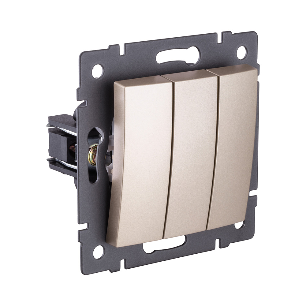 Выключатель 3-клавишный 10А/250В, изогнутый, золотой Kollinger REA-R-012GD для Aspekt, Eleganz, Reflex