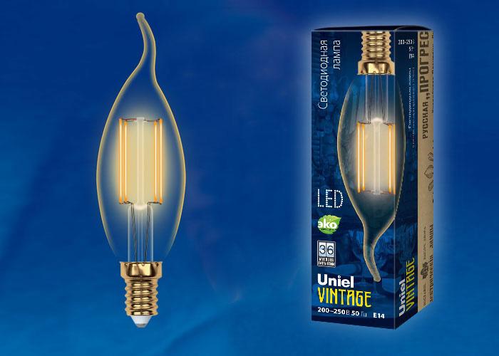 Лампа светодиодная филаментная (UL-00002396) Uniel E14 5W 2250K прозрачная LED-C35-5W/GOLDEN/E14 GLV21GO УЦ