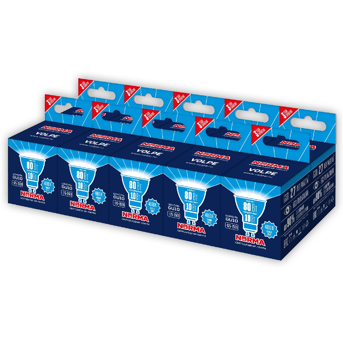 Лампа светодиодная Volpe Norma LED-JCDR-10W/NW/GU10/NR Набор из 10штук UL-00012507