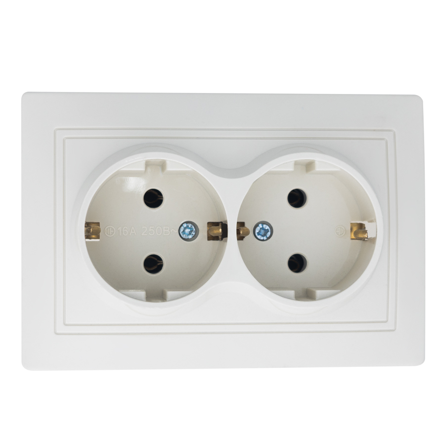 Розетка 2П+З двойная скрытой установки 16А 250В IP20,слоновая кость (керамика) 
