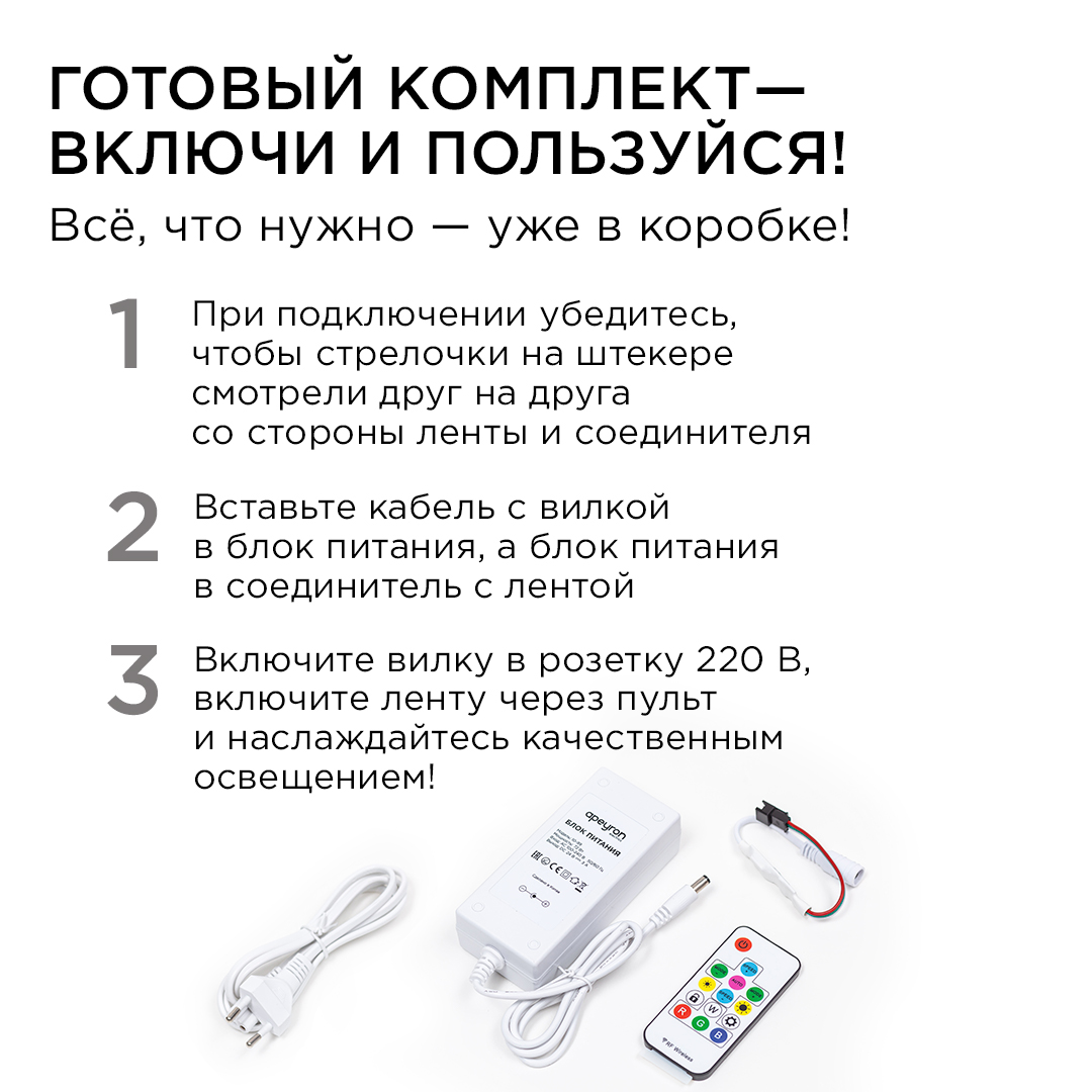 Комплект адресной светодиодной ленты Apeyron 24В 14,4Вт/м smd5050 60д/м IP20 10м RGB (адаптер питания, контроллер) 10-99