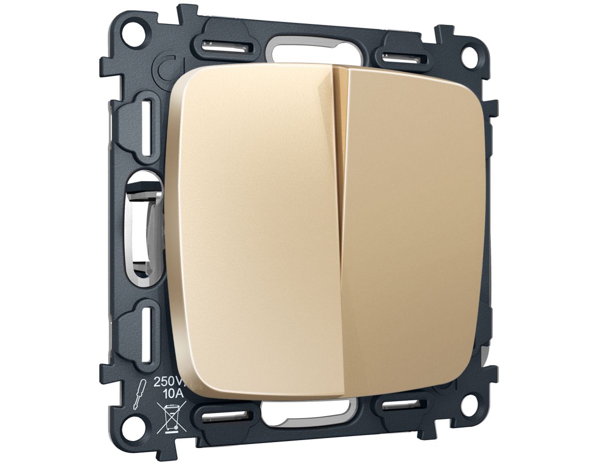 Комплект механизма 2-клавишного перекрестного выключателя Ambrella Volt 10A-250V OMEGA MO603030 Шампань QUANT (OP6030, VM125)