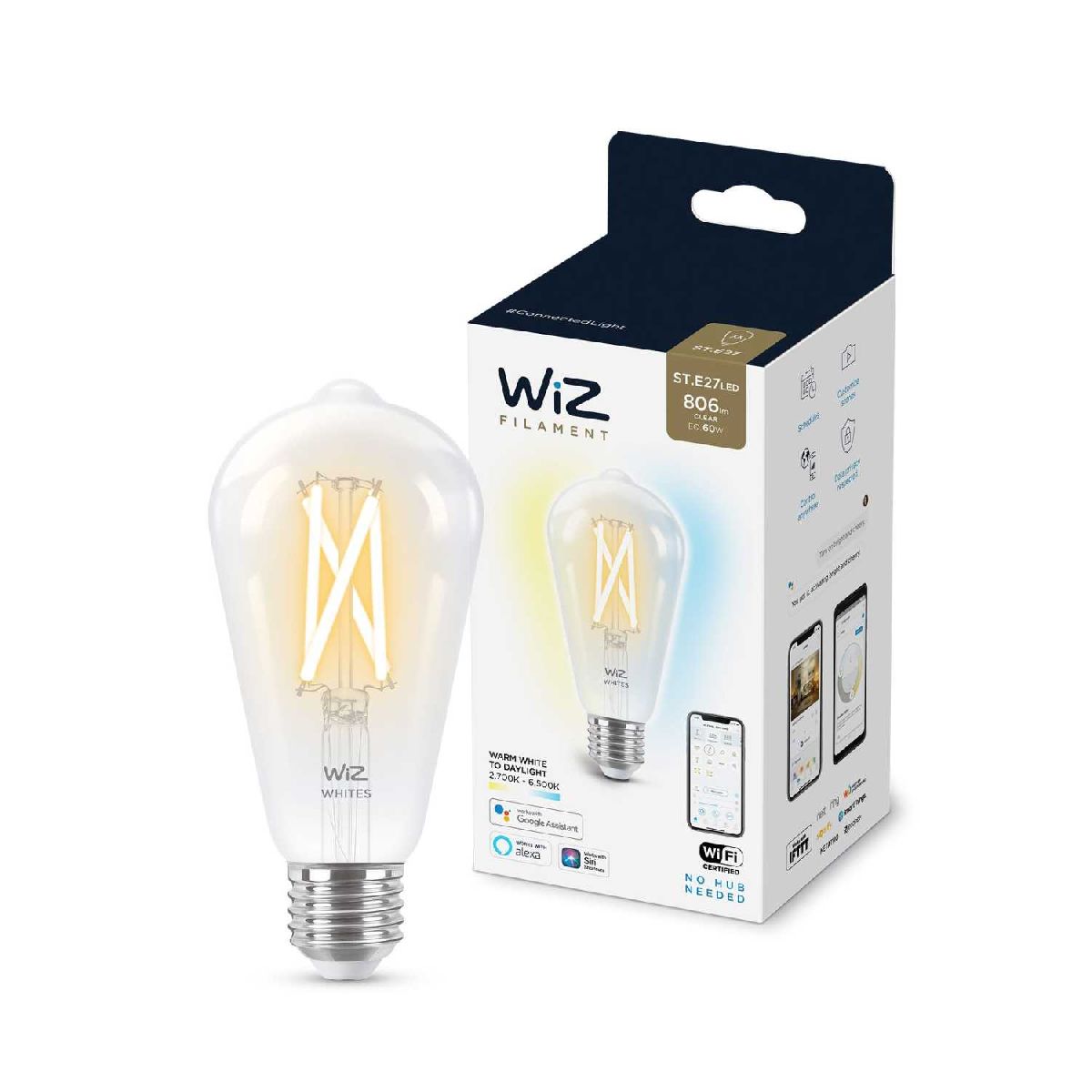 Умная светодиодная лампа Wiz Wi-Fi BLE60WST64E27927-65CL1PF/6 E27 7W 2700/6500K 929003018601
