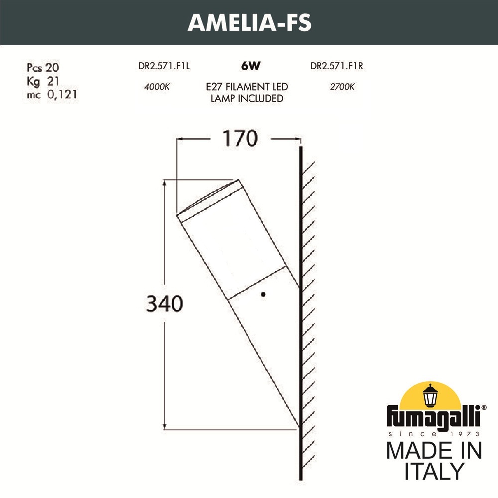 Уличный настенный светильник Fumagalli AMELIA-FS DR2.571.000.WYE27
