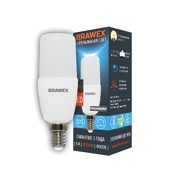 Лампа светодиодная Brawex колба матовая E14 10Вт 4000K 5307C-T7C-10N