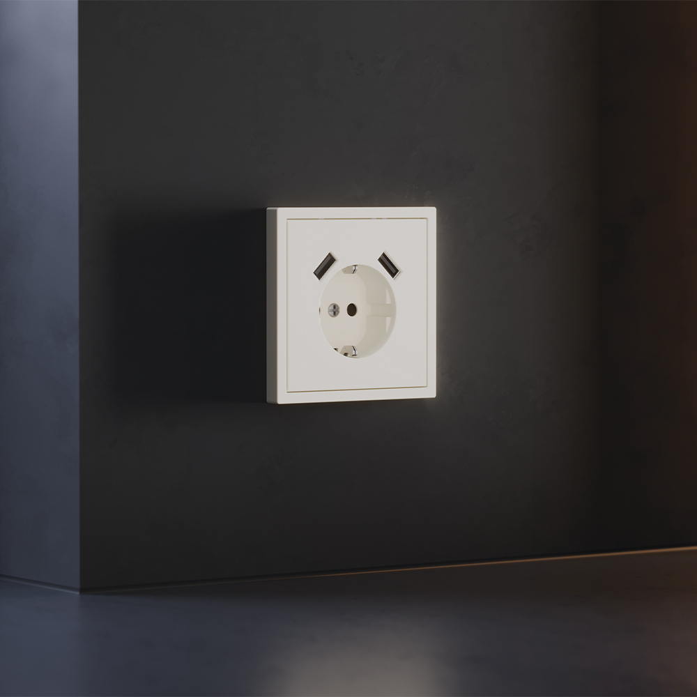 Накладка для розетки с заземлением и защитными шторками, с USB A+A Voltum S70 (хлопок) VLS000913