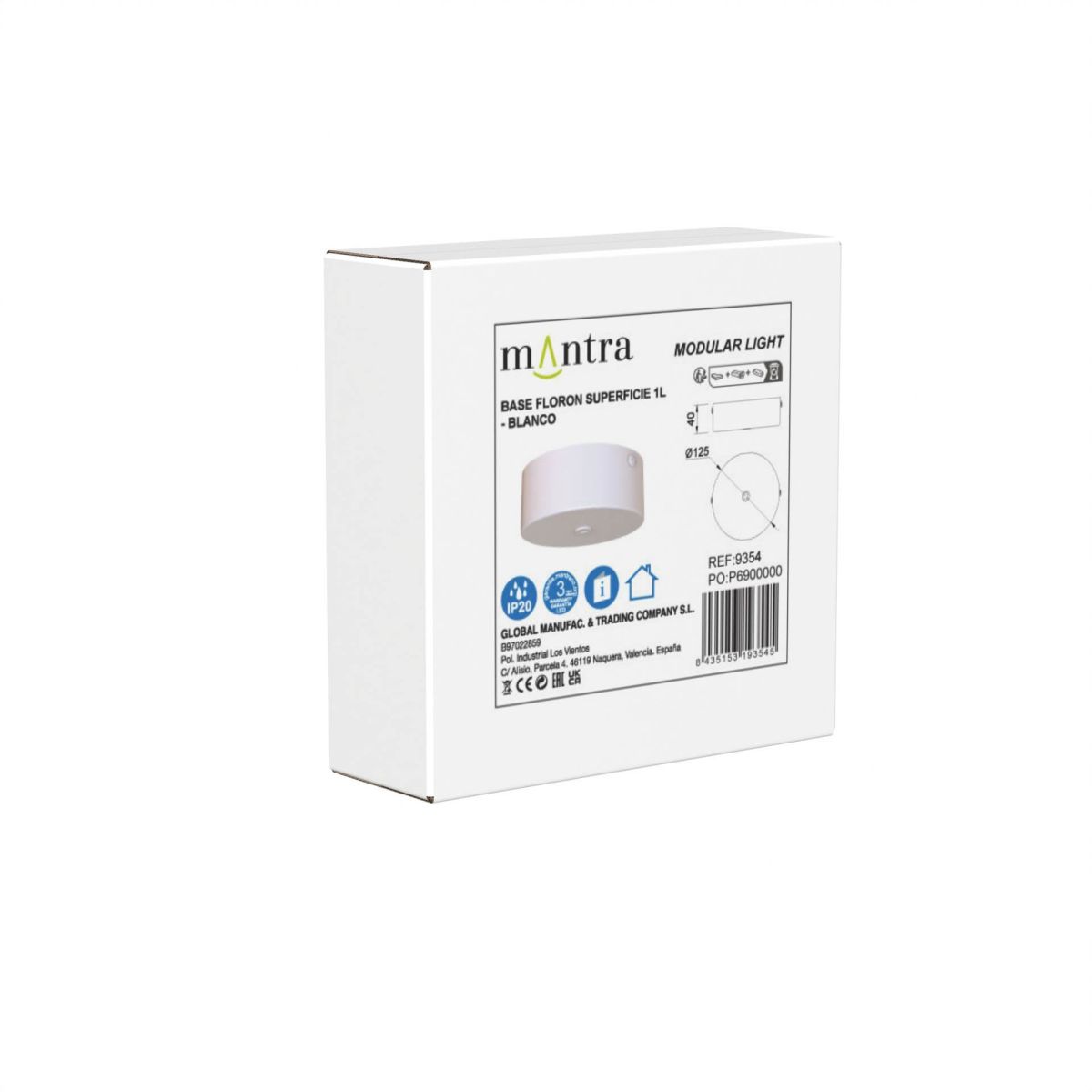 Основание потолочное 1L Mantra Modular Light Florones 9354