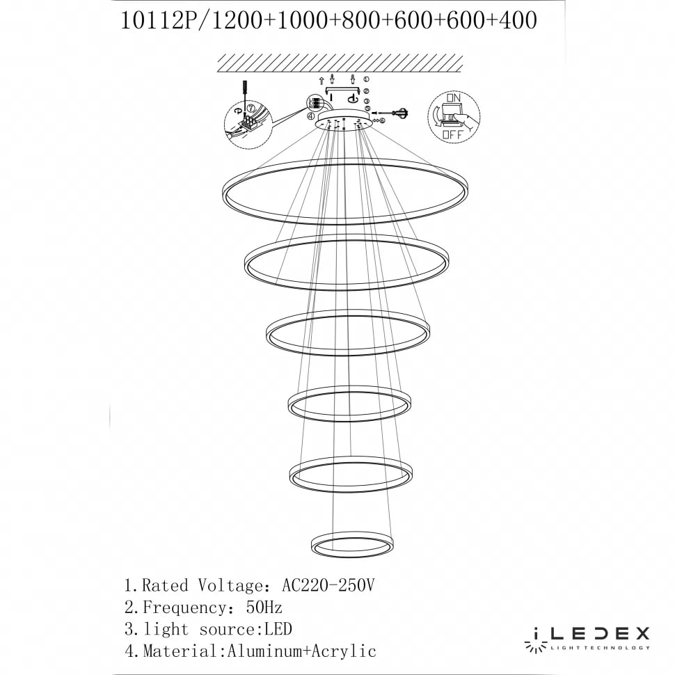 Подвесная люстра iLedex Axis 10112P/6-167W-3000K (12/10/8/6/6/4) BR