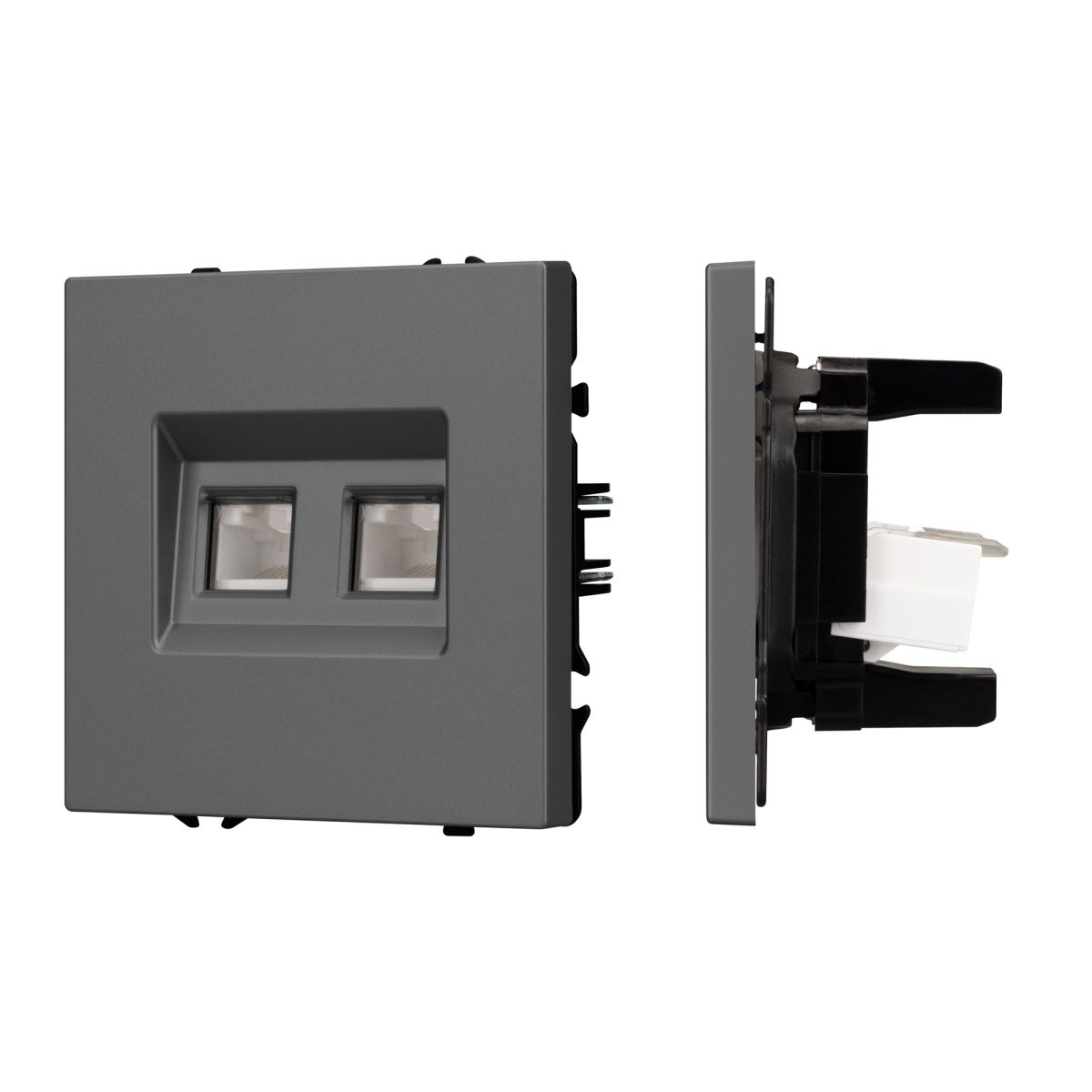 Розетка компьютерная двойная софт-тач серый базальт Arlight SCT-MPC2-SFPL-GR (2хRJ-45, CAT6) 054315(1)