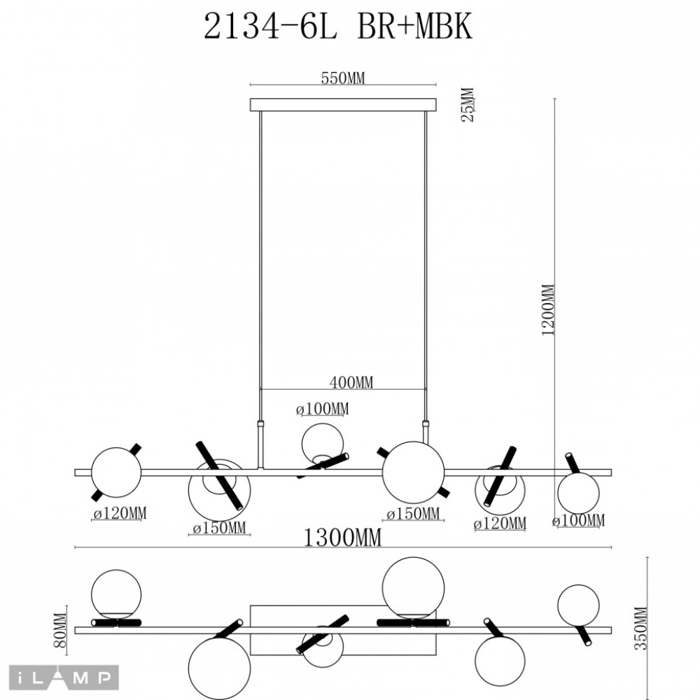 Подвесная люстра iLamp Golden 2134-6L BR+MBK