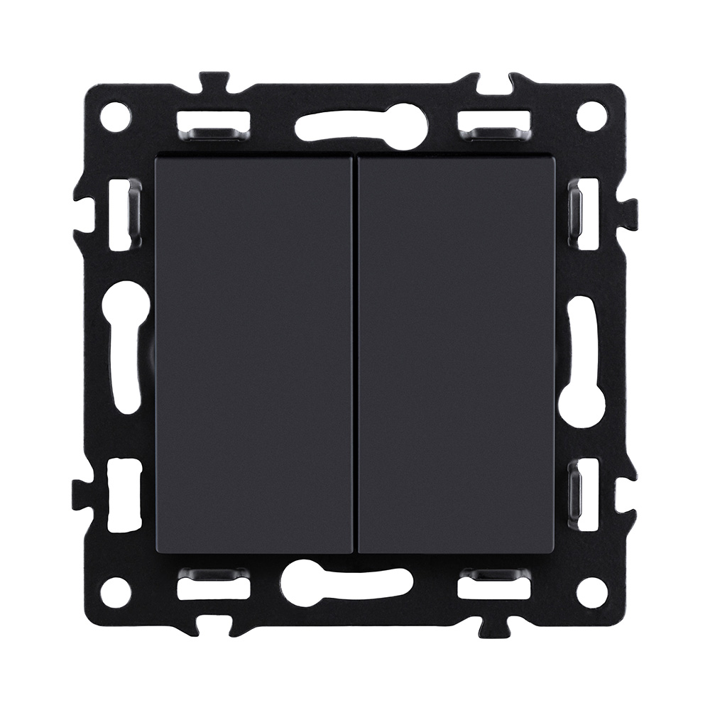Выключатель 2-клавишный проходной 10А/250В, черный Kollinger Asthetik AS-005BK