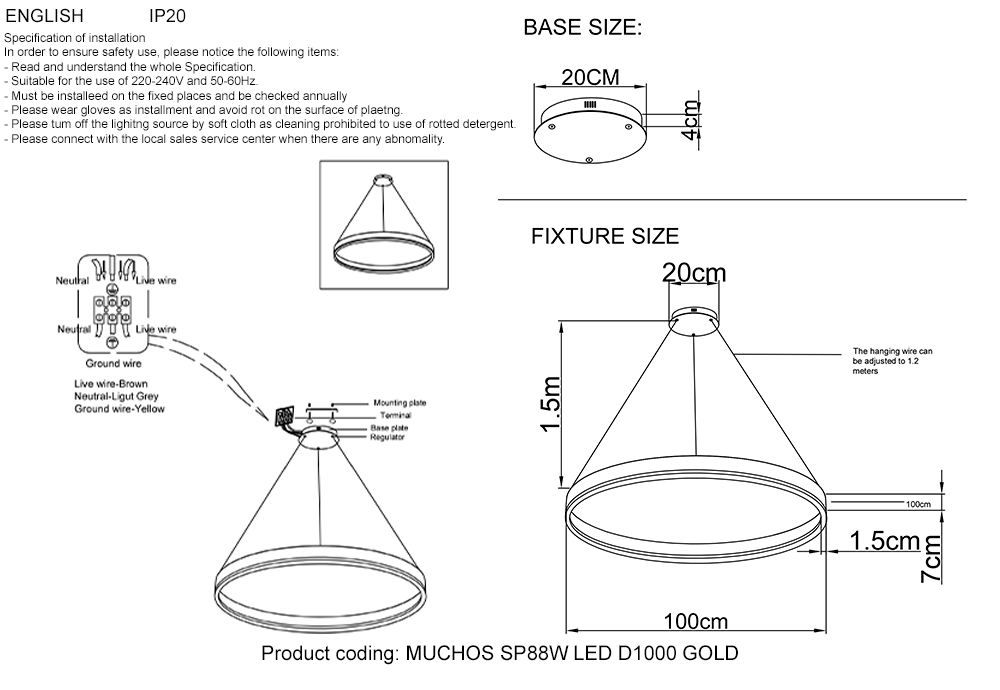 Подвесной светодиодный светильник Crystal Lux MUCHOS SP88W LED D1000 GOLD