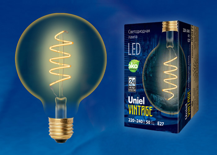 Лампа светодиодная филаментная (UL-00001818) Uniel E27 4W 2250K прозрачная LED-G95-4W/GOLDEN/E27/CW GLV21GO
