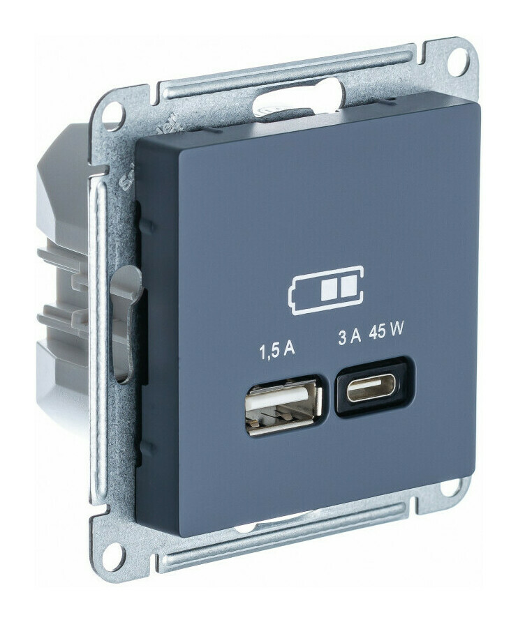 USB Розетка A + тип-C 45W высокоскор.заряд. QC,PD, мех. Systeme Electric AtlasDesign Грифель ATN000729
