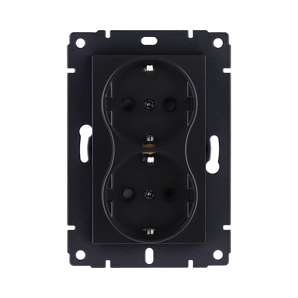 Розетка штепсельная SCHUKO двойная 16A/250 В, черный матовый Kollinger REA-032BM для Aspekt, Eleganz, Reflex